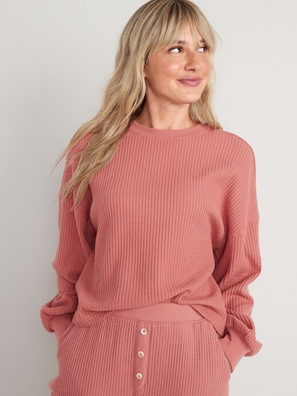 Old Navy Long-Sleeve Waffle-Knit Pajama Top Sweatshirt Pullover in Spice Girl